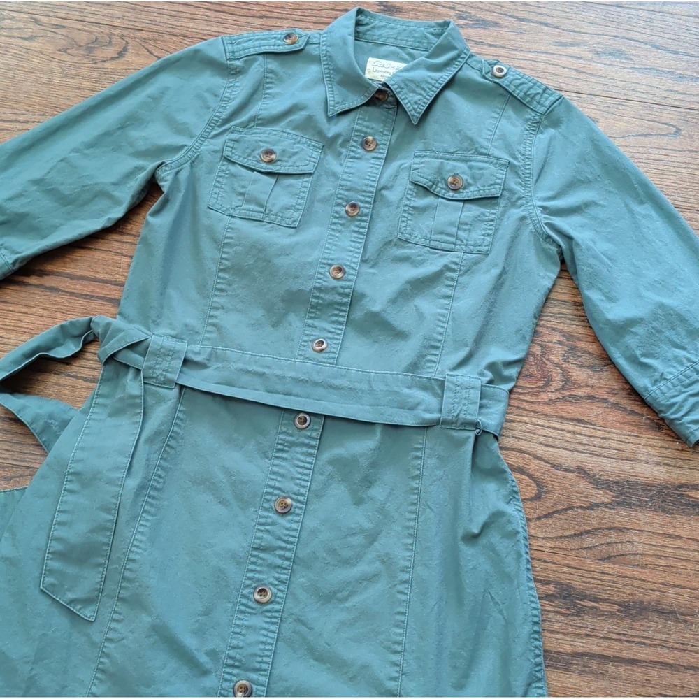 Cabela's Olive Green Utility Belted Shirt Dress Sz 8 Safari & Military Inspired